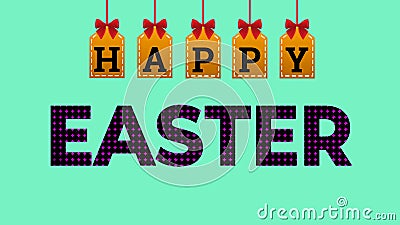 happy Easter tags hanging on green background Cartoon Illustration