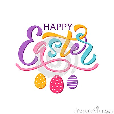 Happy Easter text. Vector illustration isolated on white background. Hand drawn text for Easter card. Vector Illustration