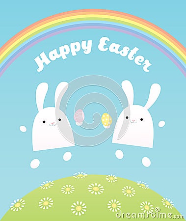 Happy easter two bunnies Vector Illustration
