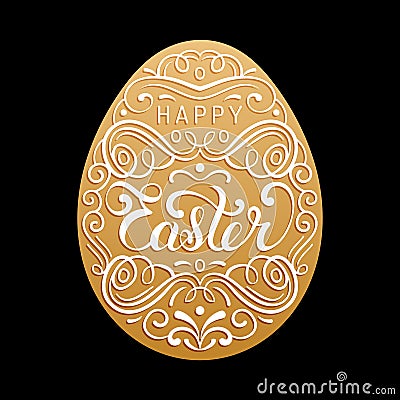 Happy Easter type greeting card in the egg shape. Religious holiday vector illustration for poster, flyer etc. Vector Illustration