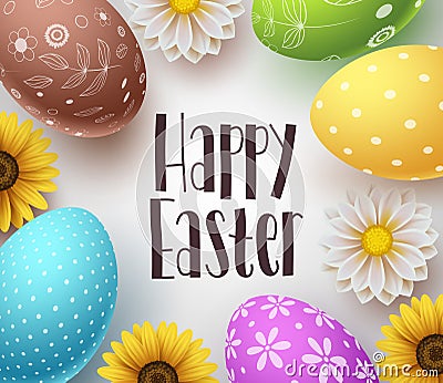 Happy easter vector background design template with greeting typography text Vector Illustration
