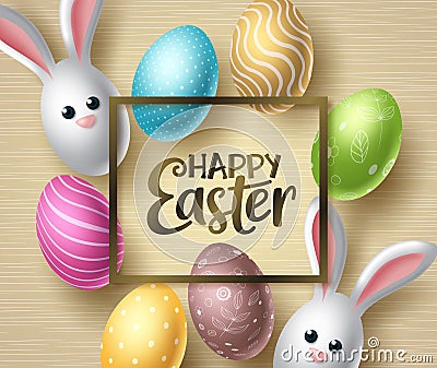 Happy easter vector background design. Happy easter typography in space frame for text Vector Illustration