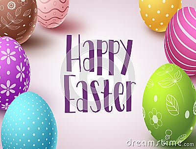 Happy easter vector banner design with colorful eggs elements and greeting text Vector Illustration