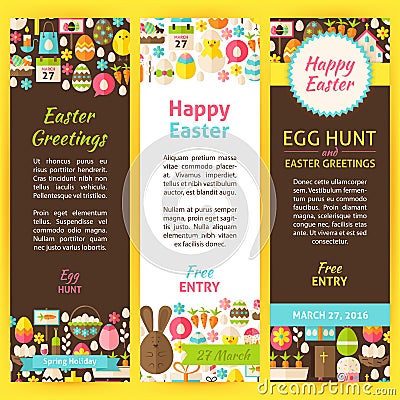 Happy Easter Vector Party Invitation Flyer Set Vector Illustration