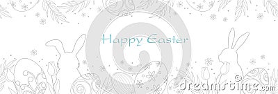 Happy Easter Vector Seamless Greeting Card Template With White Background. Stock Photo