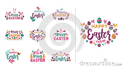 Happy Easter, vector symbols, logo, badges and lettering design Vector Illustration