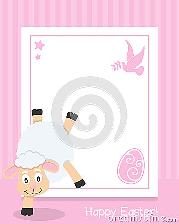 Happy Easter Vertical Frame with Lamb Vector Illustration