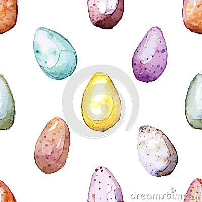 Happy Easter! Watercolor hand drawn Easter egg seamless pattern. Vector Illustration