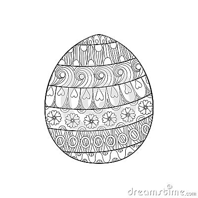 Happy Easter zentangle egg decorated with ornament, design doodle element for adult antistress coloring pages, books, greeting po Vector Illustration