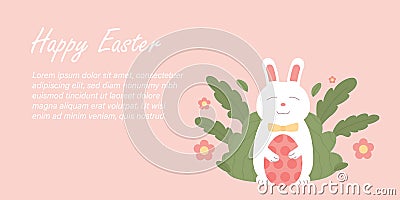 Happy eater banner. Cute easter rabbit or bunny Vector Illustration