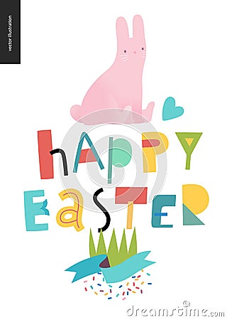 Happy eater lettering and bunny Vector Illustration