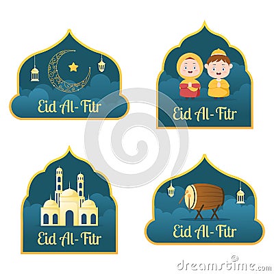 Happy Eid Al-Fitr Mubarak Label Template Flat Design Illustration Editable of Square Background for Social Media, Poster Vector Illustration