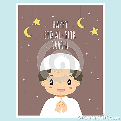 Happy Eid Al-Fitr Mubarak 1441 H Greeting Card Vector Design Vector Illustration