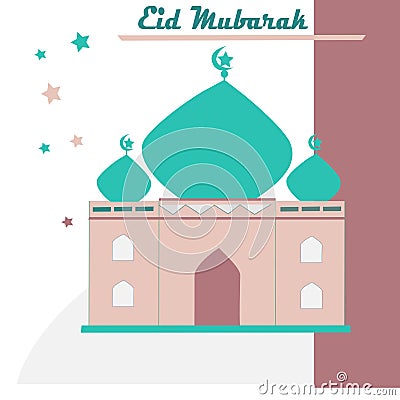 Happy Eid Mubarak with Mosque Cartoon Stock Photo