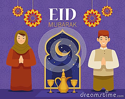 happy eid mubarak postcard Vector Illustration