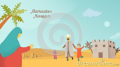 Happy eid mubarak and ramadan concept. children Cartoon Illustration