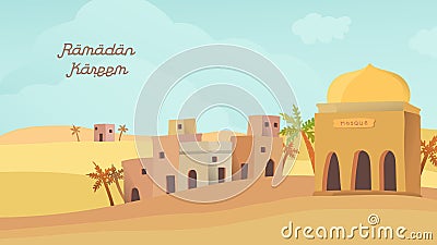 Happy eid mubarak and ramadan concept. islamic illustration design Cartoon Illustration