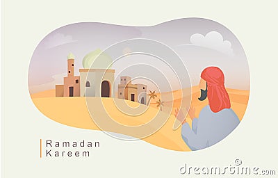 Happy eid mubarak and ramadan concept. moslem praying Vector Illustration