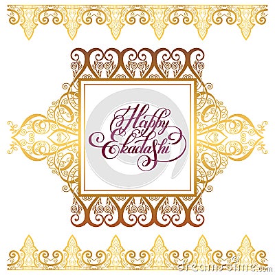 Happy ekadashi lettering inscription on luxury gold floral Vector Illustration