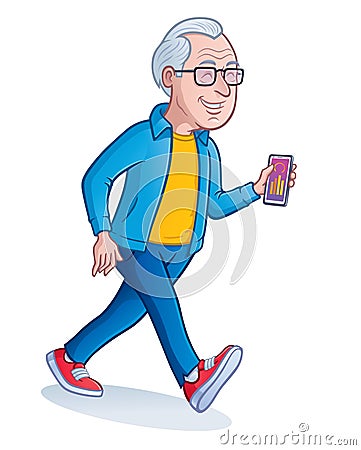 Happy Elderly Man Walking For Exercise Stock Photo