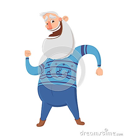 Happy elderly people dancing or doing morning sports exercises. Active lifestyle and sport activities in old age. Vector Vector Illustration