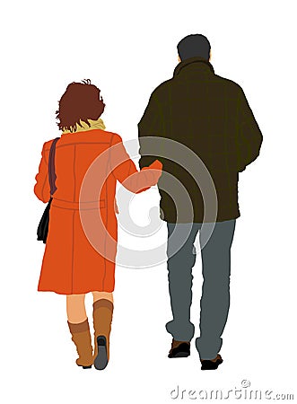 Happy elderly seniors couple holding hands vector isolated on white . Old man person together walking without stick. Mature people Vector Illustration