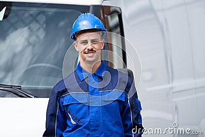 Happy Electrician Or Plumber Stock Photo