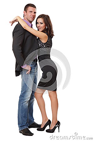 Happy elegant couple posing in studio Stock Photo