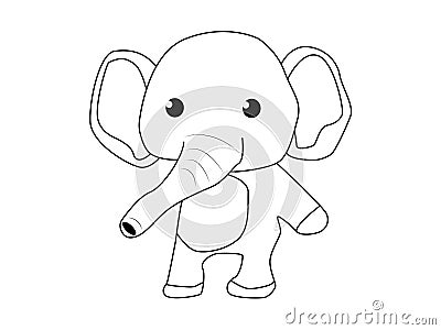 Happy Elephant Coloring Page Vector Illustration