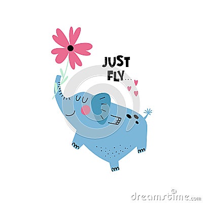 Happy elephant with flower Vector Illustration