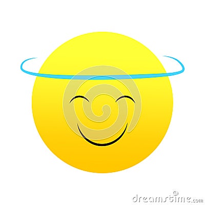 Happy emoji with halo. Angelic smile, serene face. Blissful yellow expression. Vector illustration. EPS 10. Vector Illustration