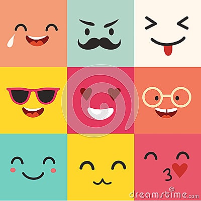 Happy emoticons vector pattern. Positive moji set Vector Illustration