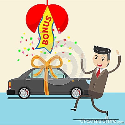 Happy employee receive new car as surprise bonus or gift from bo Vector Illustration