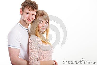 Happy enamoured couple hugging each other. Stock Photo
