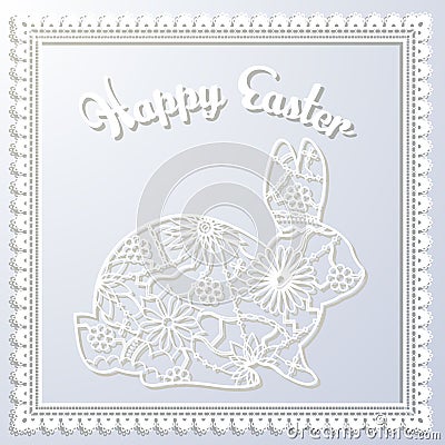 Happy Esater paper card with rabbit Vector Illustration