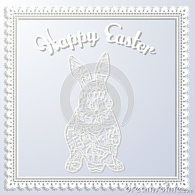 Happy Esater paper card with rabbit Vector Illustration