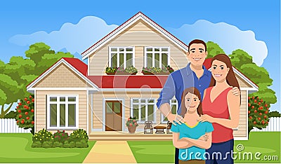 Happy European family and house Vector Illustration