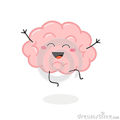 Happy excited cartoon brain character vector illustration Vector Illustration