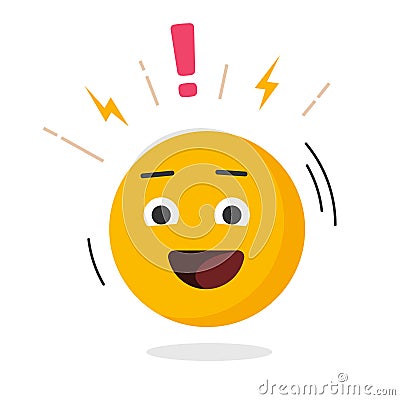 Happy excited emoticon emotion icon cartoon fun comic vector graphic illustration, wow facial exclamation expression in smile face Vector Illustration