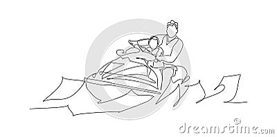 Happy, excited family, father and son having fun on jet ski at summer vacation - vector illustration Vector Illustration
