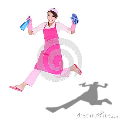 Happy excited woman housewife Stock Photo