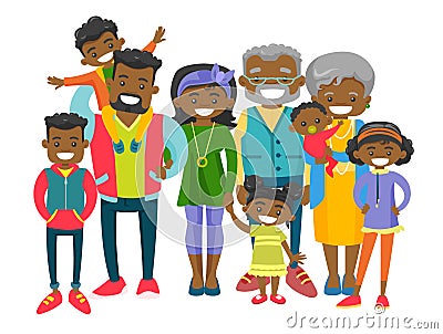 Happy extended african-american family. Vector Illustration