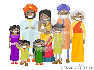 Happy extended indian family with cheerful smile. Vector Illustration