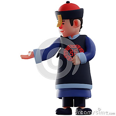 Happy 3D Chinese Ghost Vampire Cartoon Design Stock Photo