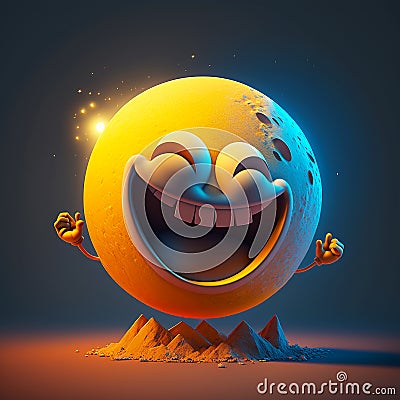 Happy face 3d moon emoji Cartoon Illustration