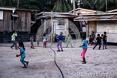 A happy face and enjoy of the Kids life on Mabul Island Editorial Stock Photo