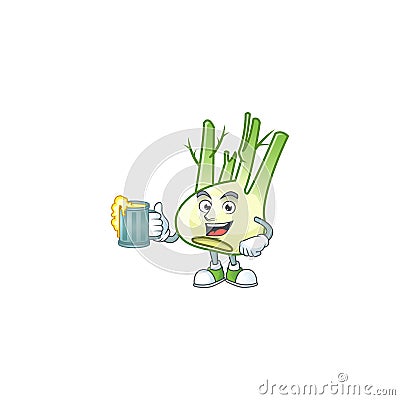 Happy face fennel with a glass of beer Vector Illustration