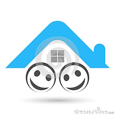 Happy face kids friends couple smile home house roof protect children illustrations vector Cartoon Illustration