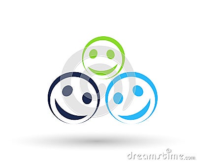 Happy face kids friends couple smile protect children illustrations vector Cartoon Illustration