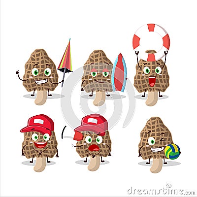 Happy Face morel cartoon character playing on a beach Cartoon Illustration